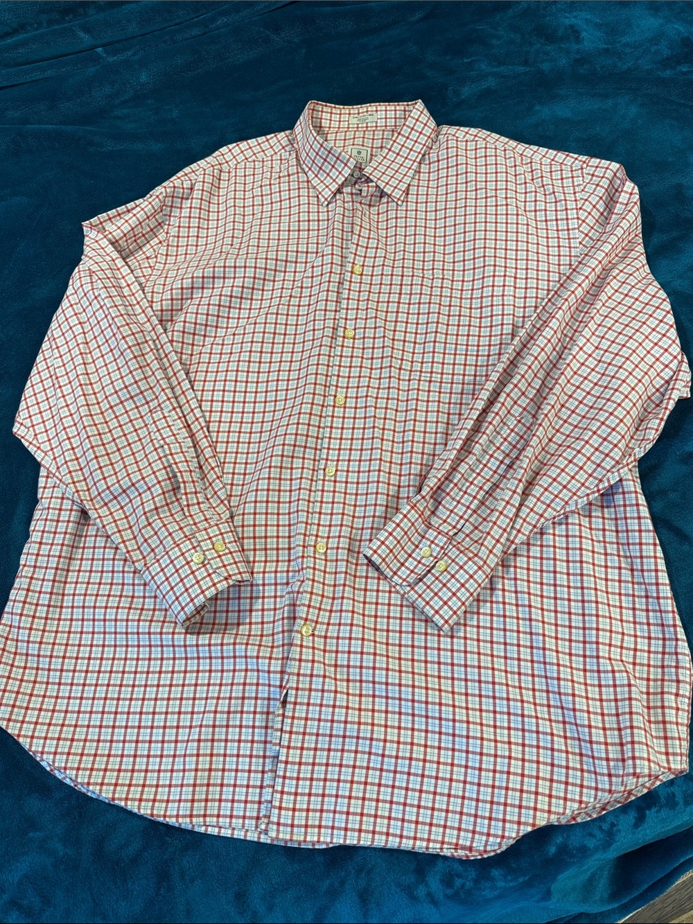 Peter Millar White Dress Shirt with Red Windowpane Check